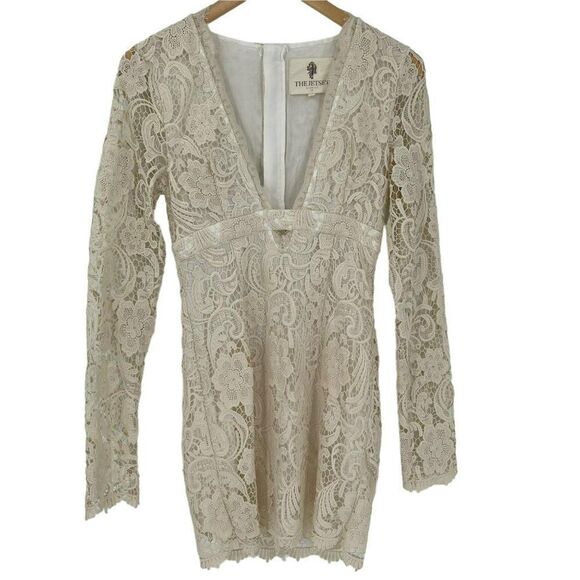 The Jetset Diaries Pisa Lace Bodycon Mini Dress Ivory Scallop Hem Women Small - Picture 4 of 12